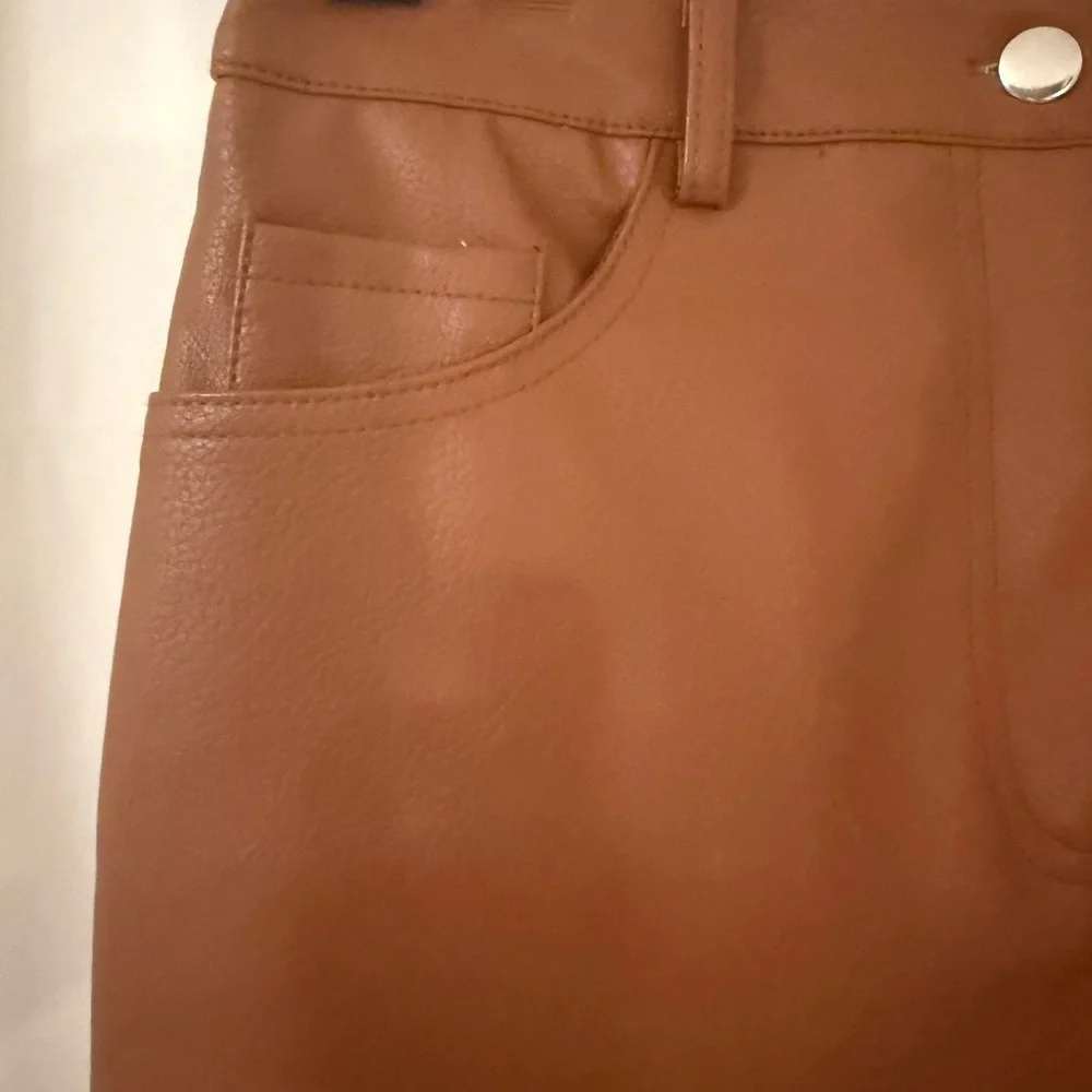 Chocolate Brown Vegan Leather Mini Skirt High Waisted Size L